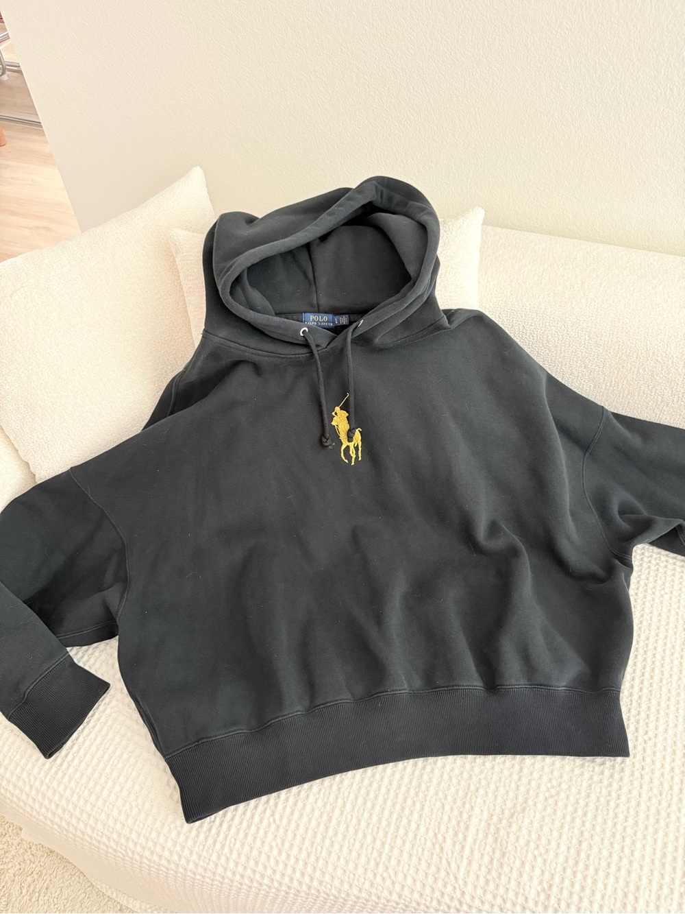 Polo Ralph Lauren Big Pony Black Oversized Batwing Hoodie Sweatshirt